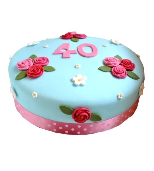 Blue Birthday Cake with Flowers 1.5Kg